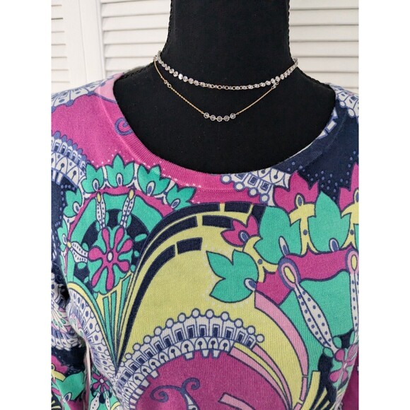 Talbot's Sweater Women’s Sz S Lightweight 3/4 Sleeve Multi Paisley 70s Vibe Mod - Picture 3 of 11